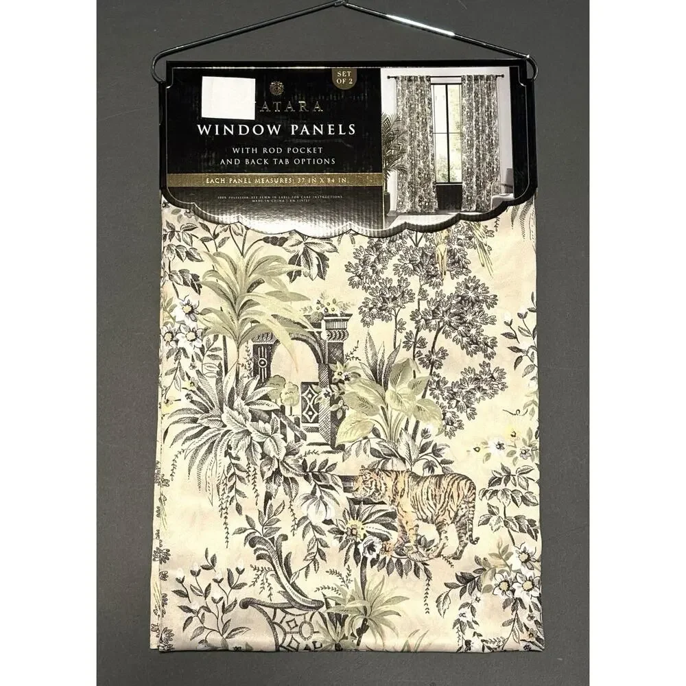 Anatara Tiger Jungle Birds Window Curtains Panels Drapes 84” Slight Satin Finish